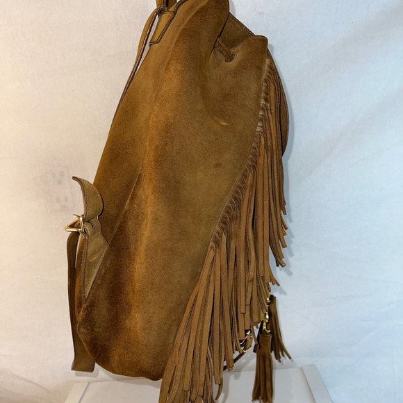 Saint Laurent Hedi Slimane Western/Cowboy Fringe Festival Backpack in Tan Suede - Picture 2 of 16